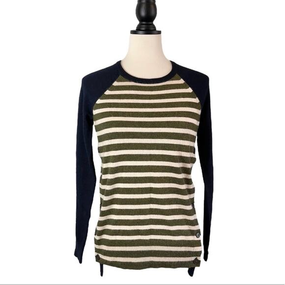 J. Crew Sweater Side Button Wool Stripe Blue Green Wool Rabbit Hair, Size XXS - Picture 1 of 7